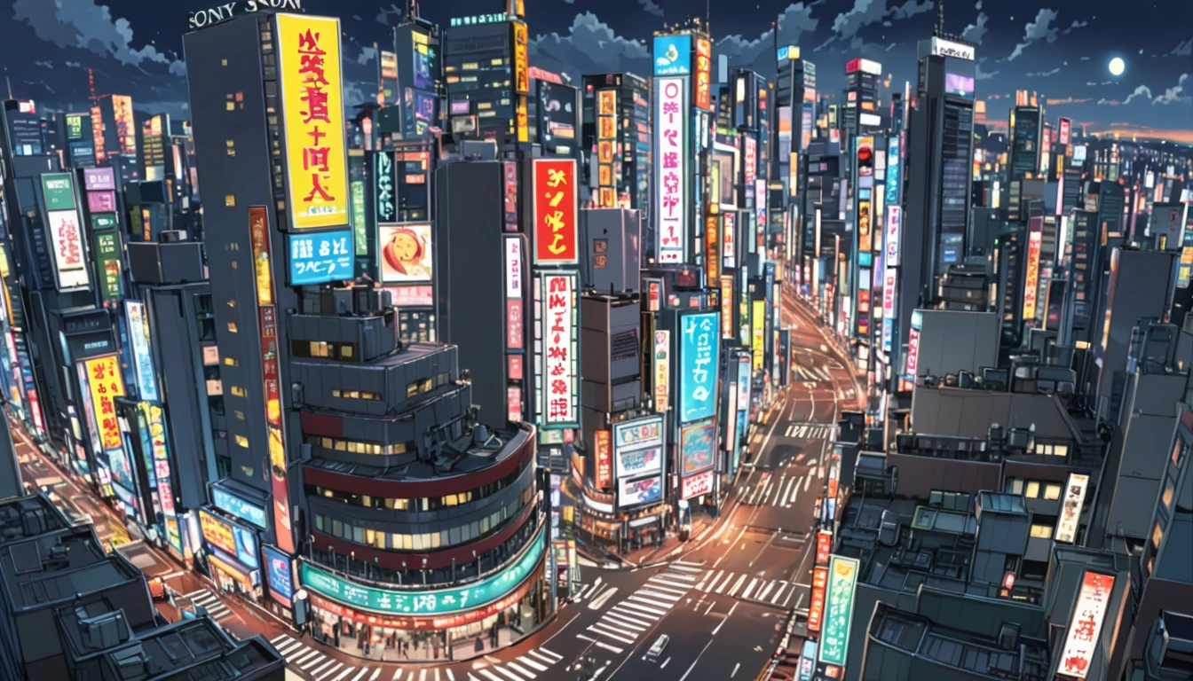 ((Anime: 1.4, Illustration)), (Masterpiece, Top Quality, Best Quality), (Ultra-Detailed, Absolutely Resolution), ((16k, HIGH RES)) (Shibuya cityscape, bird's-eye view, ultra-detailed cityscape, night, moonlight, neon signs), ( Anime: 1.4, Illustration)), (Masterpiece, Top Quality, Best Quality), (Ultra-Detailed, Absolutely Resolution). Ak {Lofi Art, Style of Laurie Greasley, Style of Makoto Shinkai, Anime Aesthetic}, BREAK {(Produces IMAGES WITH ITH INFORMATION THAN 40 Million Pixels with Cinematic-Like Detailed Textures S Hot on a Sony slur).}