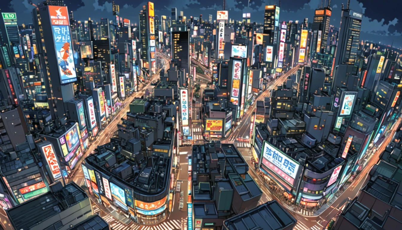 ((Anime: 1.4, Illustration)), (Masterpiece, Top Quality, Best Quality), (Ultra-Detailed, Absolutely Resolution), ((16k, HIGH RES)) (Shibuya cityscape, bird's-eye view, ultra-detailed cityscape, night, moonlight, neon signs), ( Anime: 1.4, Illustration)), (Masterpiece, Top Quality, Best Quality), (Ultra-Detailed, Absolutely Resolution). Ak {Lofi Art, Style of Laurie Greasley, Style of Makoto Shinkai, Anime Aesthetic}, BREAK {(Produces IMAGES WITH ITH INFORMATION THAN 40 Million Pixels with Cinematic-Like Detailed Textures S Hot on a Sony slur).}