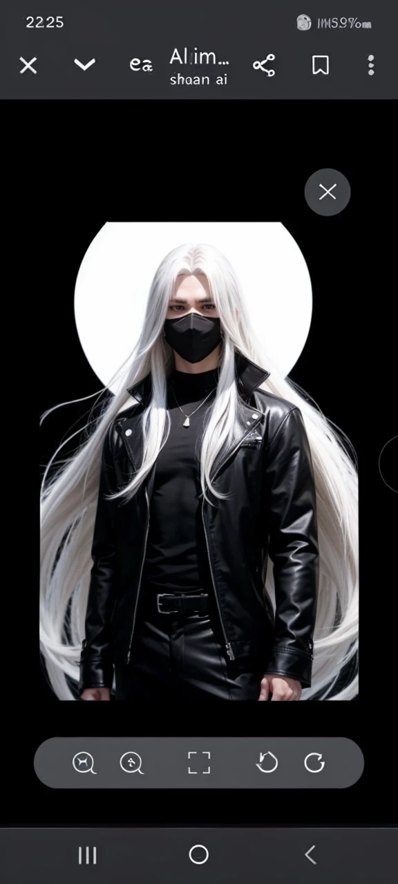 Manga style male character with long white hair along with a black mask that goes from his chin to his nose with a black shirt