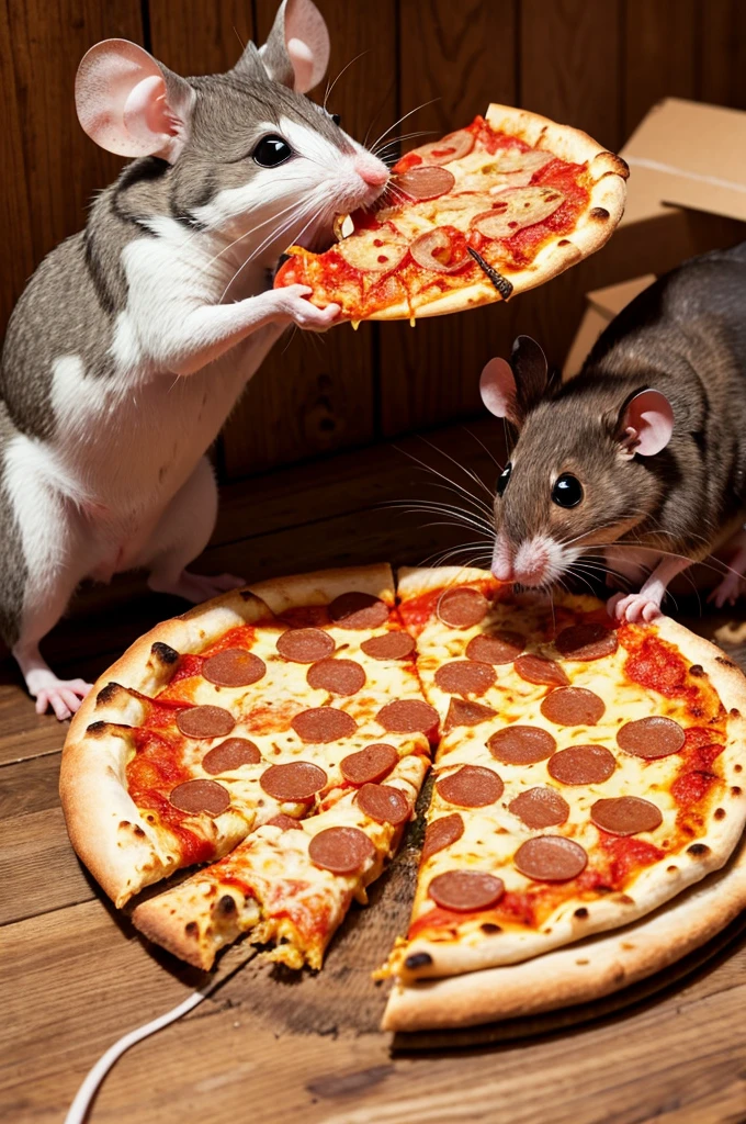 Mouse eating pizza