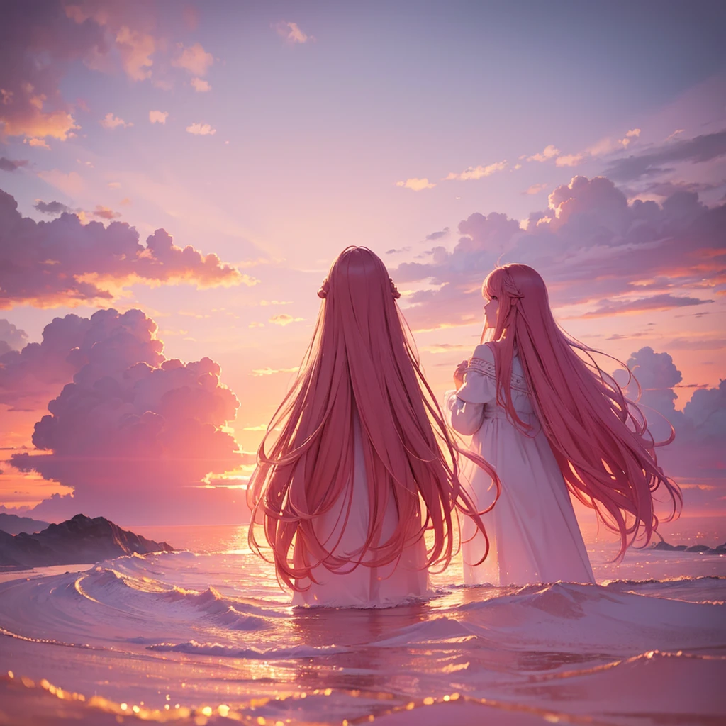 a beautiful pink sky, a serene landscape, detailed clouds, pastel colors, soft lighting, golden hour, dramatic atmosphere, cinematic, highly detailed, 8k, photorealistic, masterpiece, award winning, intricate details, vibrant colors, ethereal, dreamlike, elegant, sophisticated, stunning, magnificent