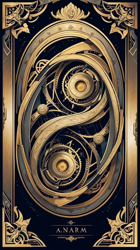 full page ,with many lines and ornaments, extremely detailed many layers, old card design, symmetrical design, mandala arabesque style, old design on old papar, full page, elegantism, lull's 'the clockwork hearts' art print with frame, in the style of detailed portraits, gothic futurism, oil on panel, monumental ensembles, gray and amber, lovecraftian, expansive geometry, Greebles