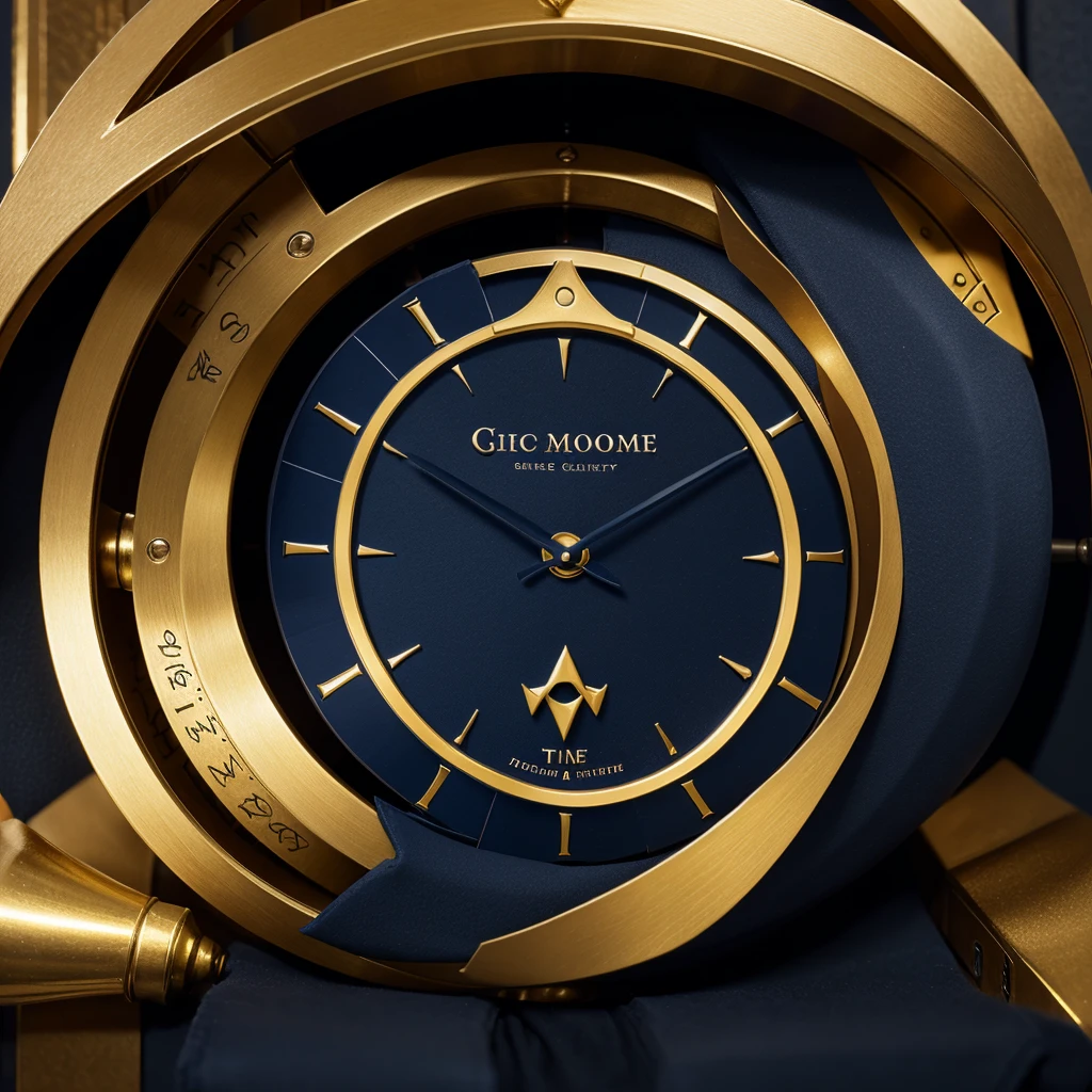 Grimoire book with elements of time,clock logo, dominant dark blue color, yellow, more luxurious,with time element around it