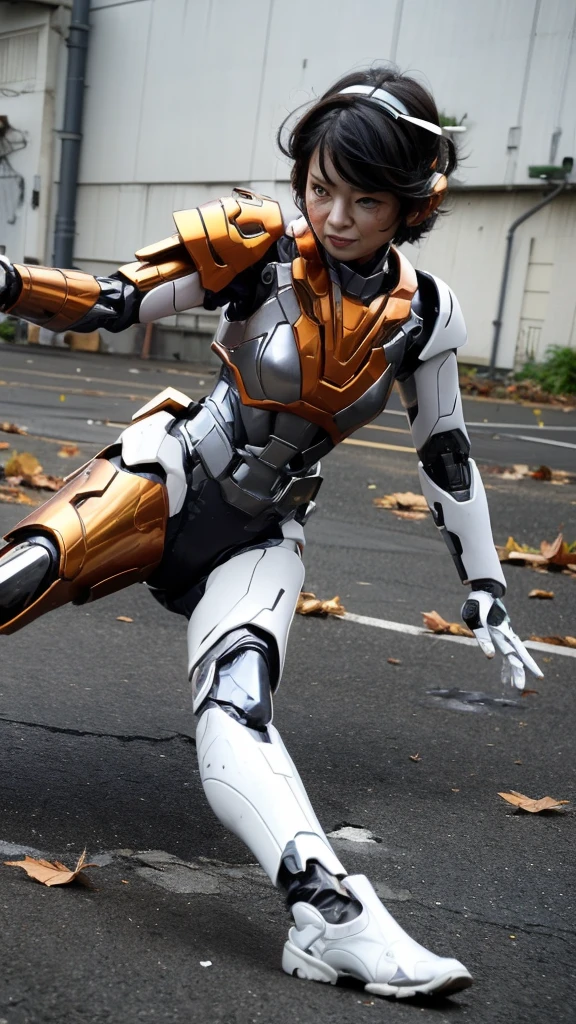 Textured skin, Very detailed, Attention to detail, high quality, 最high quality, High resolution, 1080P, hard disk, beautiful,(bare hands),beautiful cyborg middle aged woman,Mecha Cyborg Girl,(Damaged Armor)((Major damage)),Woman with a mechanical body、She is wearing a futuristic combat weapon mecha,Full Body Shot、Soot on the face、bitter々Shii Expression、it hurts、Excessive sweat on the face、cute、Boyish short hair、Lying on the ground、(Very cracked outfit)(Smoke from the whole body)、appear、Black Hair、My whole body was injured.、Smoke comes from the whole body、Spread your legs、Collapse(Headgear split in half)、(fall face down on the ground) (Debris scattered everywhere) Character Focus