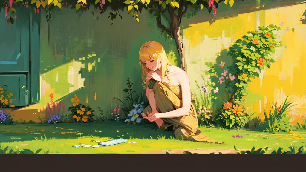 intricate pixel art, lush floral background, Sunnyday, naturey, highy detailed, work of art, soft, Vibrant