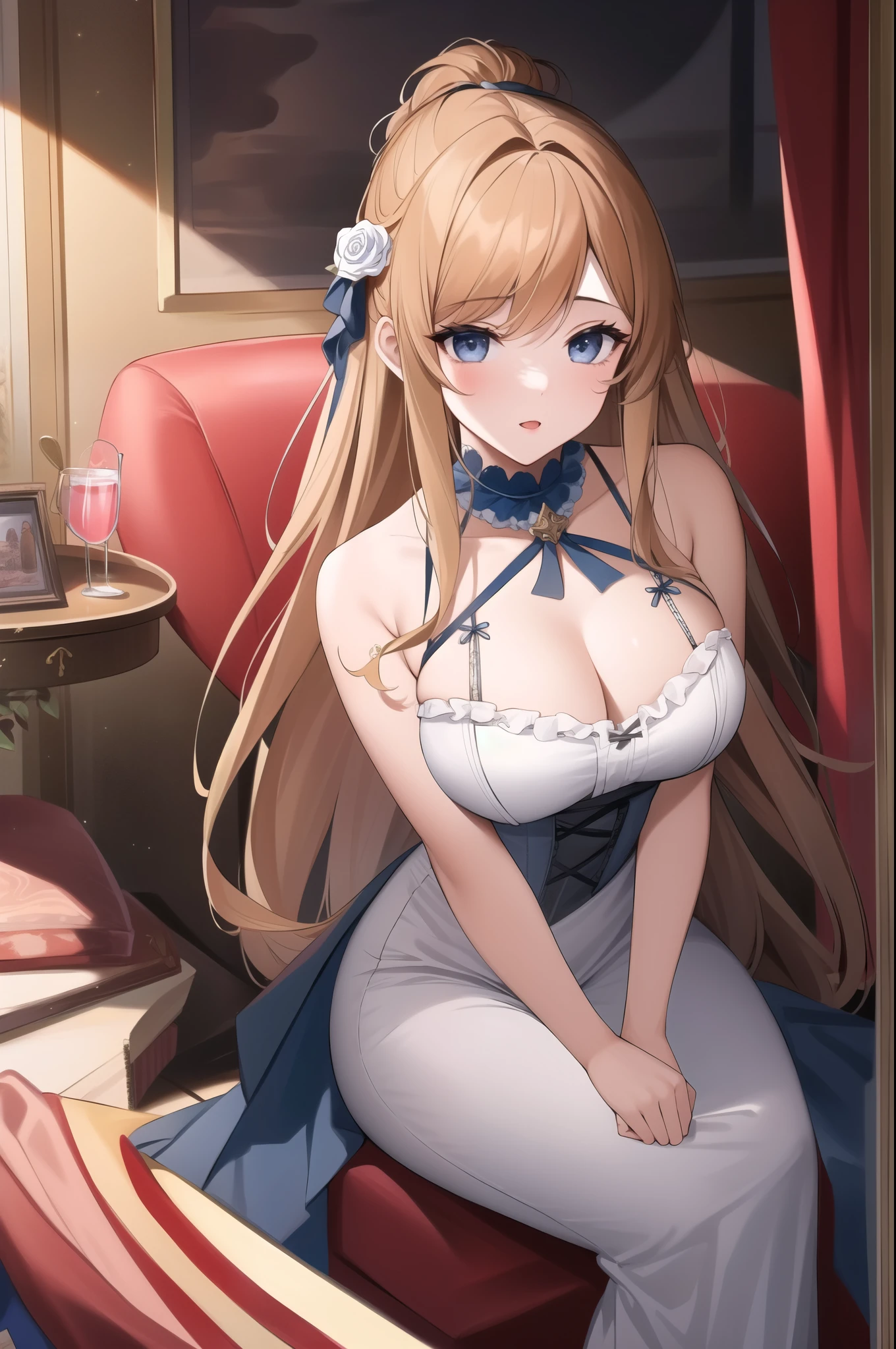(masterpiece, best quality), Complex details 1girl, May Valentine's Day, Long hair, Blonde hair, Jewelry, Purple Eyes, earrings, cosmetic, Small breasts purple bikini, ((Nude:1.3))