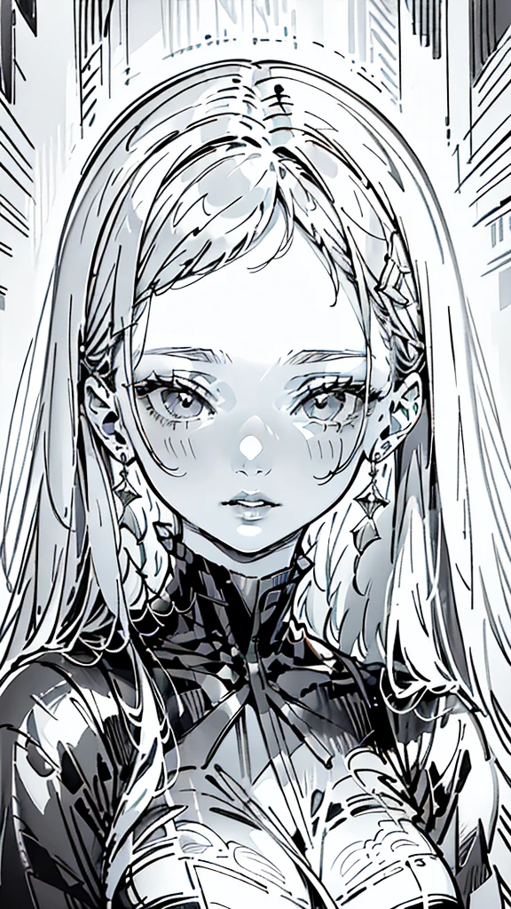 Pencil Art、Line art、Black and white art、(((Lips are red)))、A world in black and white、silence、none、Malaise、Accurate、masterpiece:1.5