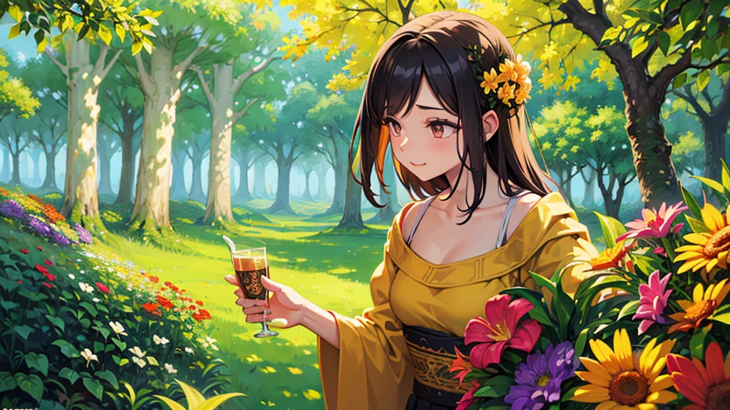 intricate pixel art, lush floral background, sunny day, nature, highly detailed, artwork, soft, vibrant