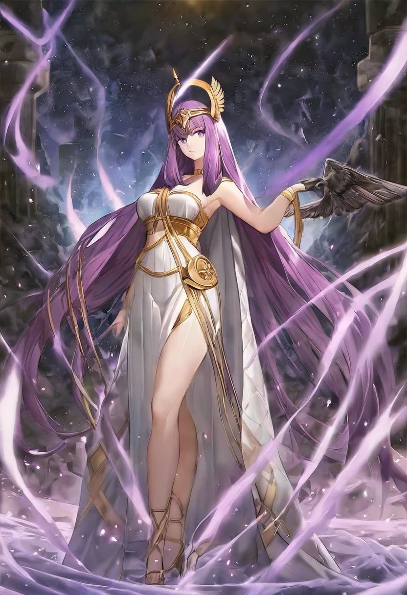 Greek goddess Athena，Extra long purple hair，Purple Eyes，Stand in the universe