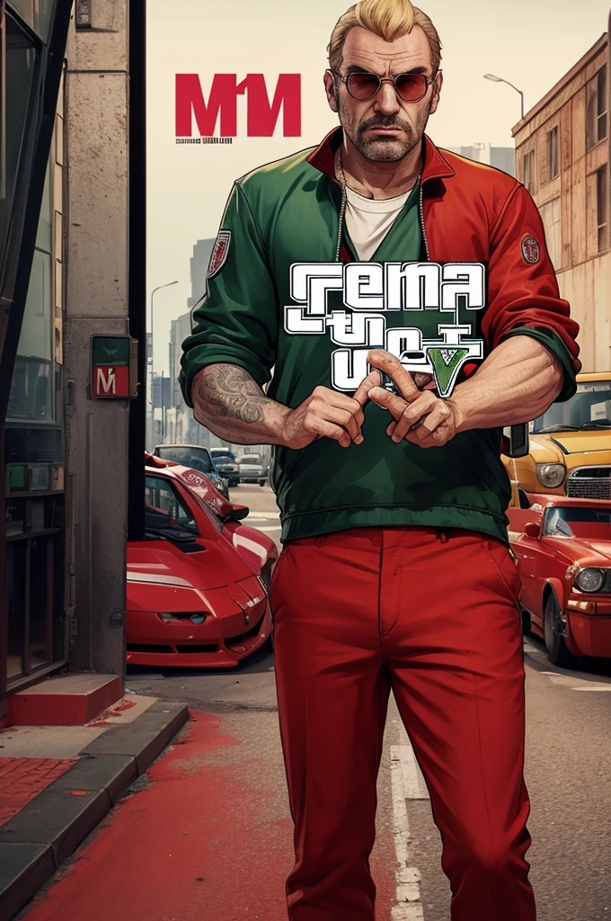 An image with the theme (gta) with colors (vermelhas) and the letter M in the middle