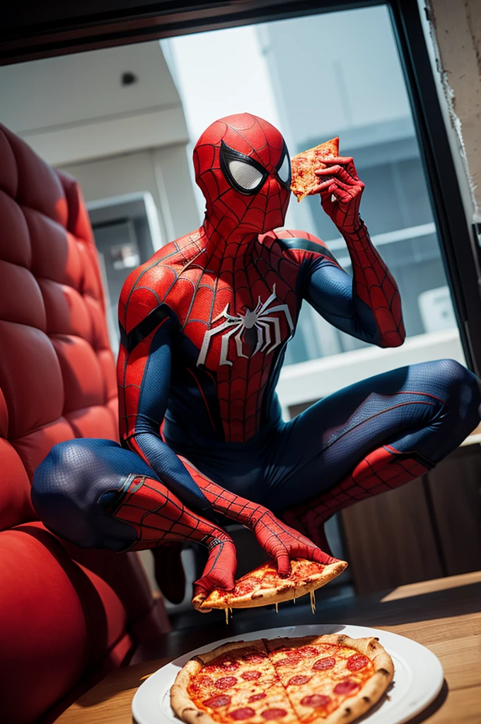 spider man eating pizza