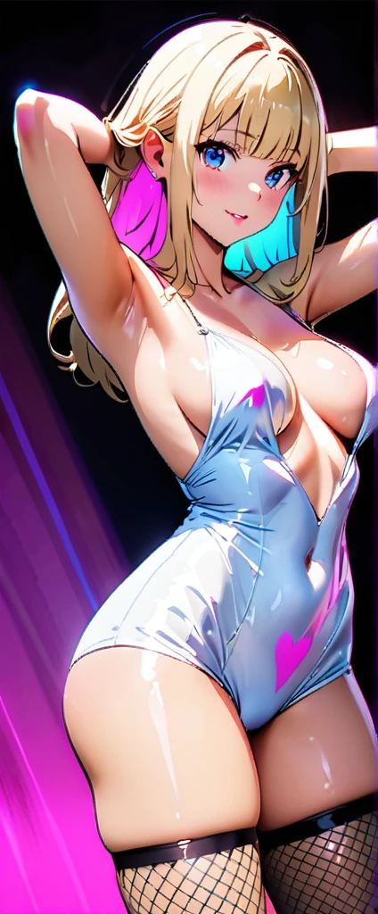 (最high quality:1.2, Anime works, Anime Style, Studio Anime, Very detailed, up to date, Vibrant, Anime Coloring, High Contrast, masterpiece:1.2, 最high quality, Best aesthetics), 1 female, alone, Fairy, The body is slim, ((Fairy)), blonde, (Small face), ((Her breasts are big)), ((Pastel Dress, Transparent body, Transparent Dress, Light effects)), (((Captivating body, Lewd Curves))), 飛んでいる小さなFairy, , in the forest, 森に住むFairy, Forest and spring background, ((blonde, Shortcuts)), ((Laughing with your mouth open:1.2)), Big Breasts, (Pointed Ears, Fairy), Normal hip joint, Cowboy Shot, Put your arms behind your head, (Color coding, Sexy Fishnet Stockings, Shiny costumes), Beautiful Skin, Beautiful Skin, Perfect Fingers, Five Fingers, Anatomically correct, Background Blur, high quality, Surreal, Bright colors,