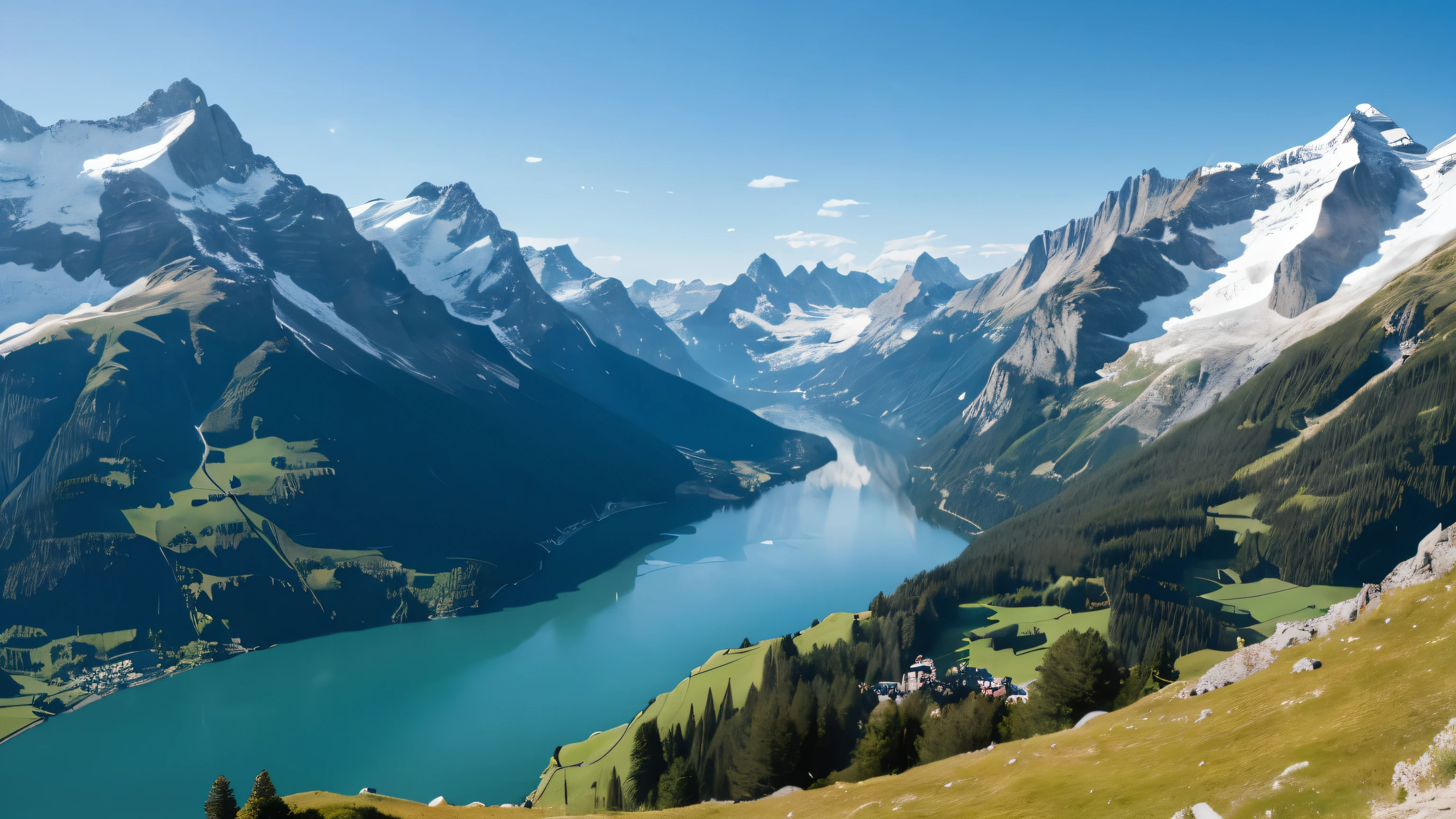masterpiece, high land, Swiss Alps, lake side, daytime