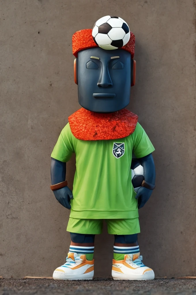Make a full-bodied moai with a soccer ball on your arm
