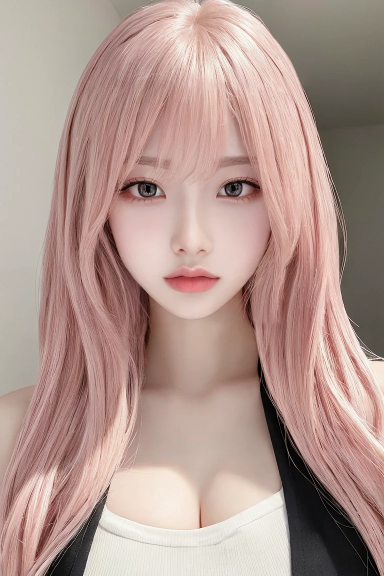 Full body image:1.2,Pink Hair、masterpiece、Highest quality、Extremely detailed 8K、Ultra HD、Very detailedな、Very detailed、Very realistic、Photo realistic、Japanese、One Girl、High head rate、Beautiful realistic face、Realistic face in every detail、High detail, Realistic Hair、Beautiful and realistic hairstyles、Beautiful and realistic eyes、hVery detailed realistic eyes、Proportional eyes、HVery detailed pupils、Very detailedリアルな自然な眉毛、Very detailedリアルな唇、 Beautiful and realistic lips、Pink lipstick、Sexy lips、Realistic and well-proportioned breasts、Realistic medium sized breasts、Slim Abs、Very detailed皮膚、、Sleeveless black tank top:1.5、On a university campus:1.2
