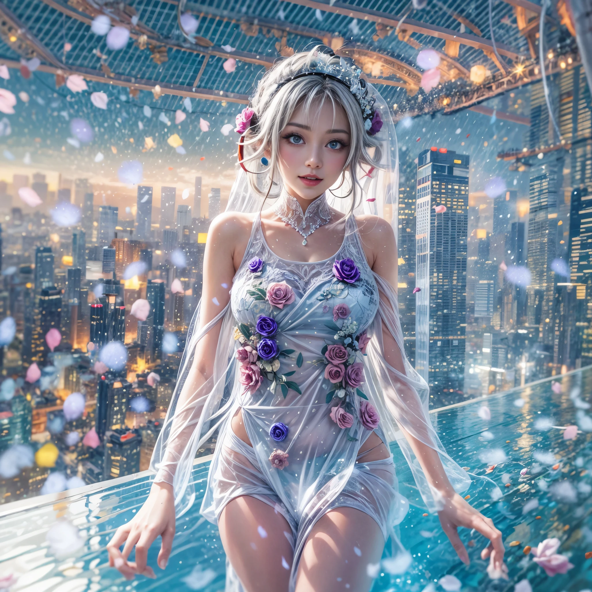 BloodRed, White in Pearly RainbowColors,ExtremelyDetailed(ProfessionalPhoto of Girl Floating in the Sky:1.37)ZoomLayer{Stunning|Mystic|GodRays|Haze}, (57th floor infinity pool:1.07) Tallest building in the urban forest. (Masterpiece 8K TopQuality:1.2)(ExtremelyDetailed NOGIZAKA face:1.37) ElaboratePupil with (SparklingHighlights:1.28) DoubleEyelids with Voluminous LongEyelashes PUNIPUNI RosyCheeks (Joyful Expressions LifeLike Rendering) MotionBlur  BREAK  (Acutance:0.77) PUNIPUNI Radiant Impeccable PearlSkin with Transparency White(Skinny SchoolSwimwear) {(HiddenHand)|((Corrected BabyLike Hand))} Whole Body Proportions and all limbs are Anatomically Accurate, {Carnation|Tulips|(Rose)} [FlowerWreath WrappedBody Full of Flowers Covering girl's body] {((Dazzling RainbowColorHorizon))|ColorfulSky|ColoredClouds|(Starly Particles)}(extra limbs:-1.4)(Not Detailed Face:-1.37)(Not Detailed Hand:-1.28), Drawing infinity pool reference to the rooftop of Marina Bay Sands