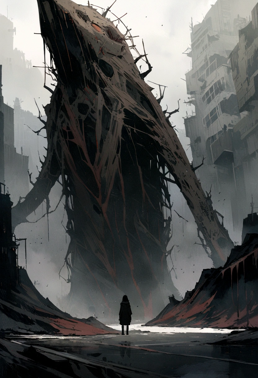 a is next to the image of a monster in a dark room, in the style of realism with soft brushstrokes, dystopian landscapes, mote kei, dark brown and gray, cabinecore, drip painting, 8k resolution,