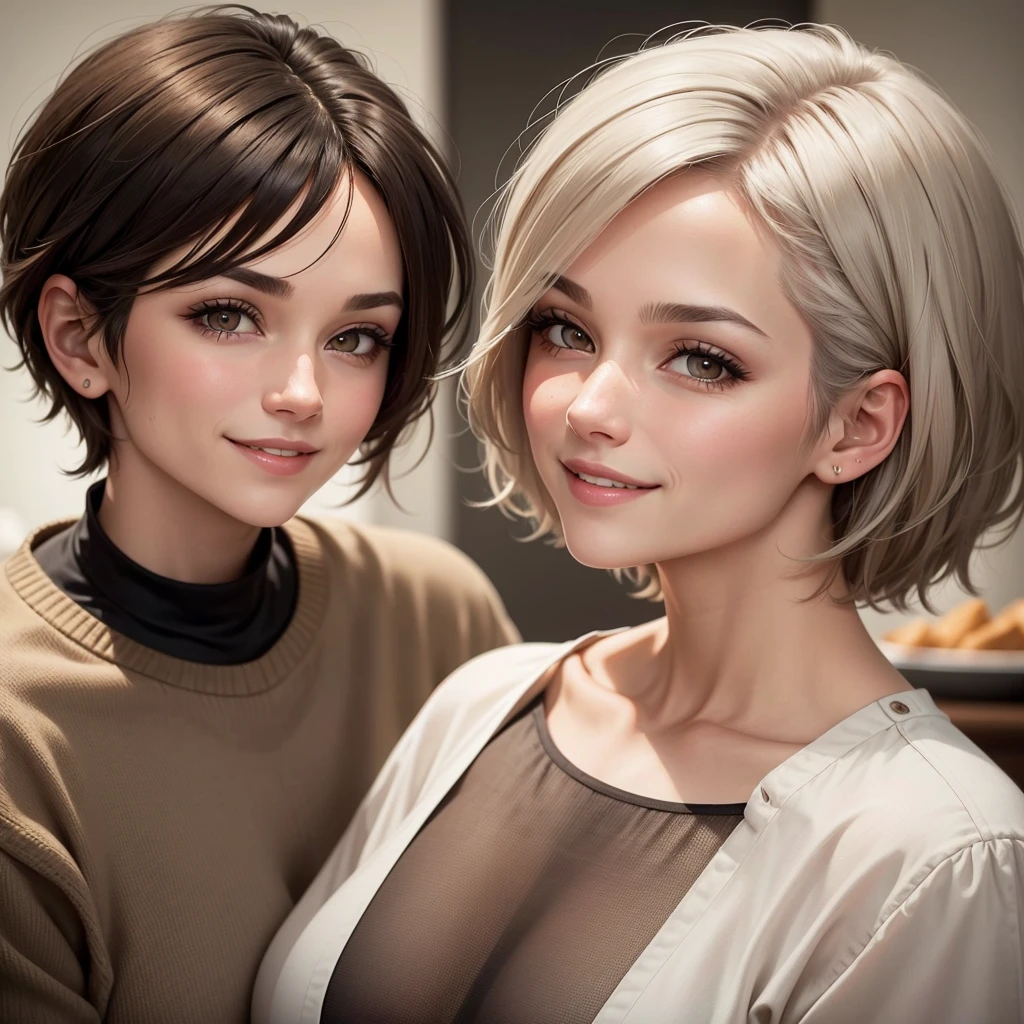 short cut hair, smile,