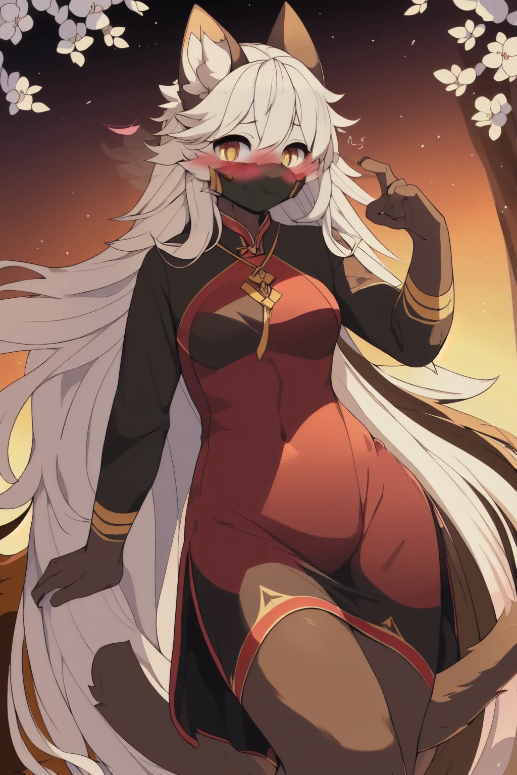 Full body image, african woman Naked, Detailed pussy, Standing  pose,  face Contempt, evil smile, white hair short, sweating, body a little fat, Hyper realistic night beach background, persona 5 niji style, Japanese writing on the edges with Shangri-La written on at the edges, Angle from bottom to top