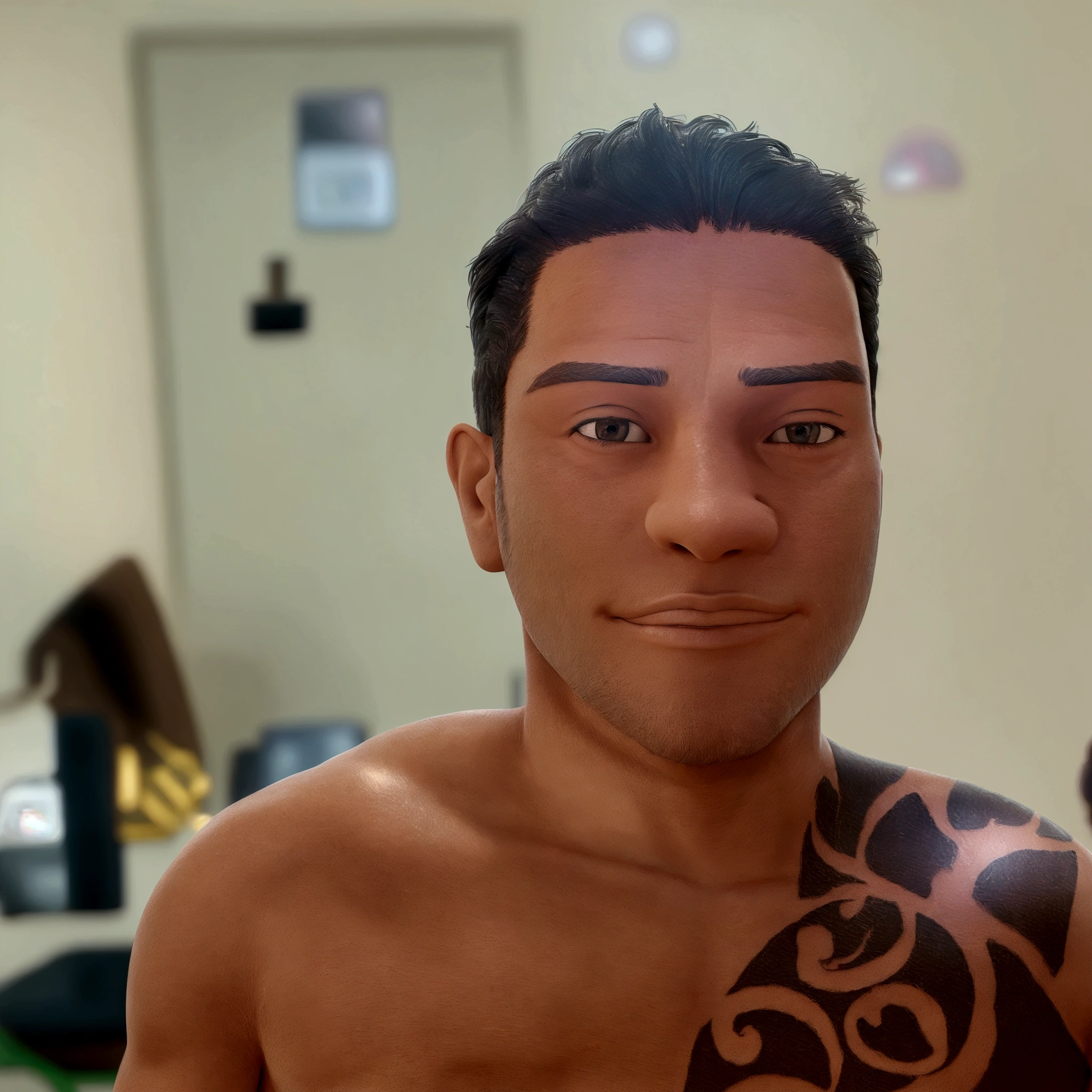Man with a tattoo on his chest and arm, wearing tattoos, frontal image, 8k selfie photograph, lean man with light tan skin, he is about 30 years old, fine nose