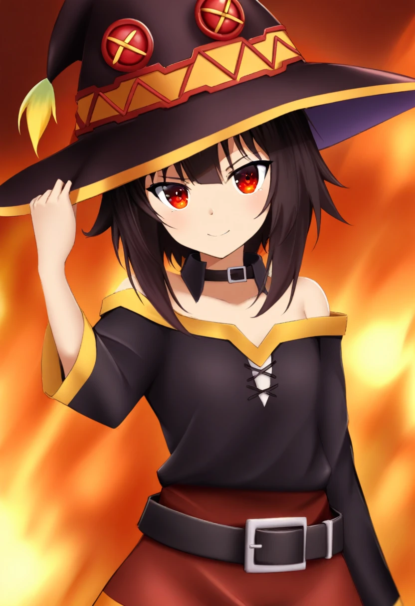 1 girl,Megumin_(kaboutosuba),just_shoulders,waist belt_collared,blackw_body hair,close up,collared,collaredbaboute,don,Ablaze,Ablaze_eyeballs,hand_about_Hat,detailded,Skinned,texture,detailded Skinned texture,Volumetric,ombre,hphi,gazing_phi_viewer,ab-shoulder_don,ab_shoulder,avo_gura,portraite,rot_don,rot_eyeballs,Simpler_fund,standing alone,offwhite_fund,witch_hphi,