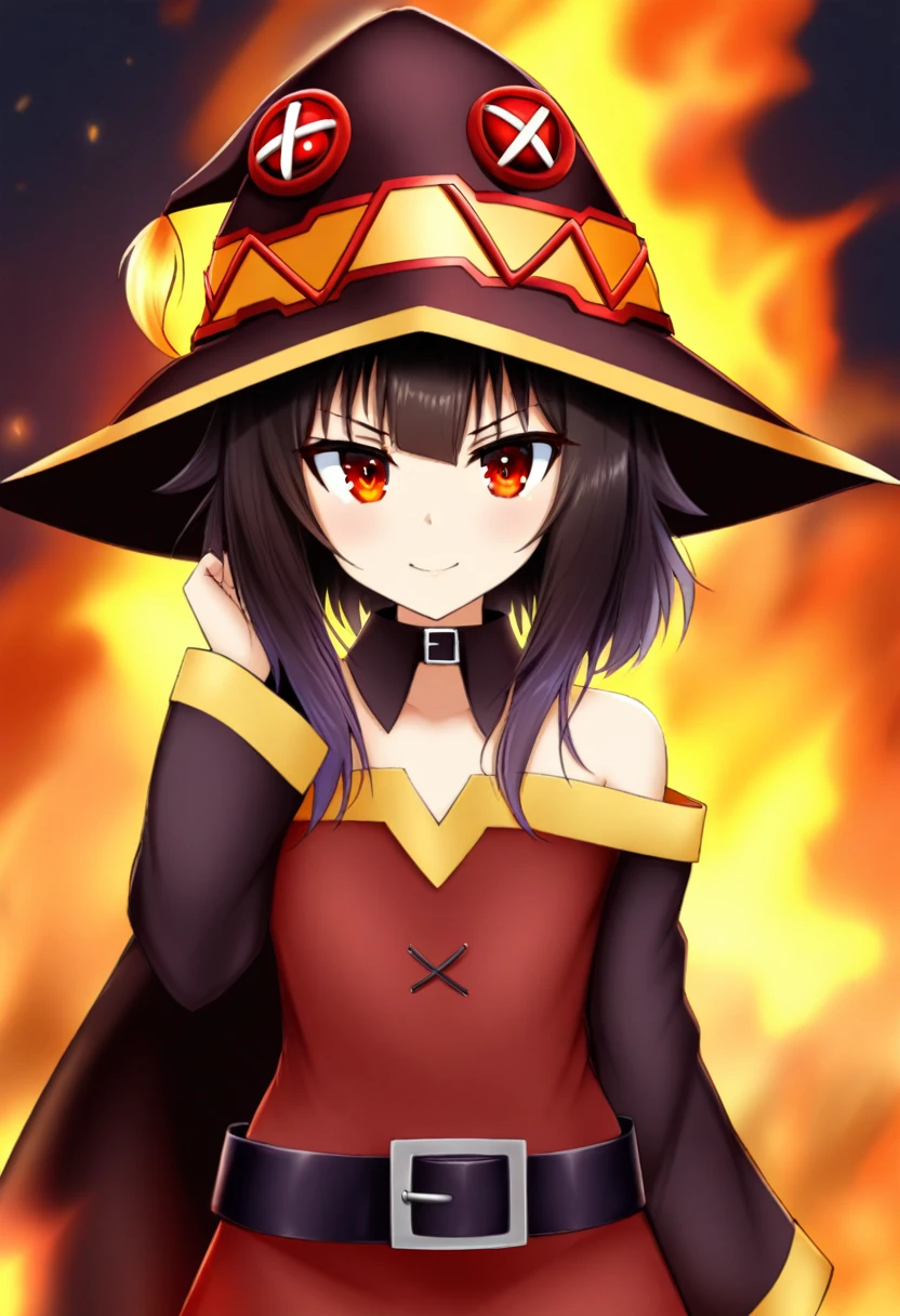 1 girl,Megumin_(kaboutosuba),just_shoulders,waist belt_collared,blackw_body hair,close up,collared,collaredbaboute,don,Ablaze,Ablaze_eyeballs,hand_about_Hat,detailded,Skinned,texture,detailded Skinned texture,Volumetric,ombre,hphi,gazing_phi_viewer,ab-shoulder_don,ab_shoulder,avo_gura,portraite,rot_don,rot_eyeballs,Simpler_fund,standing alone,offwhite_fund,witch_hphi,