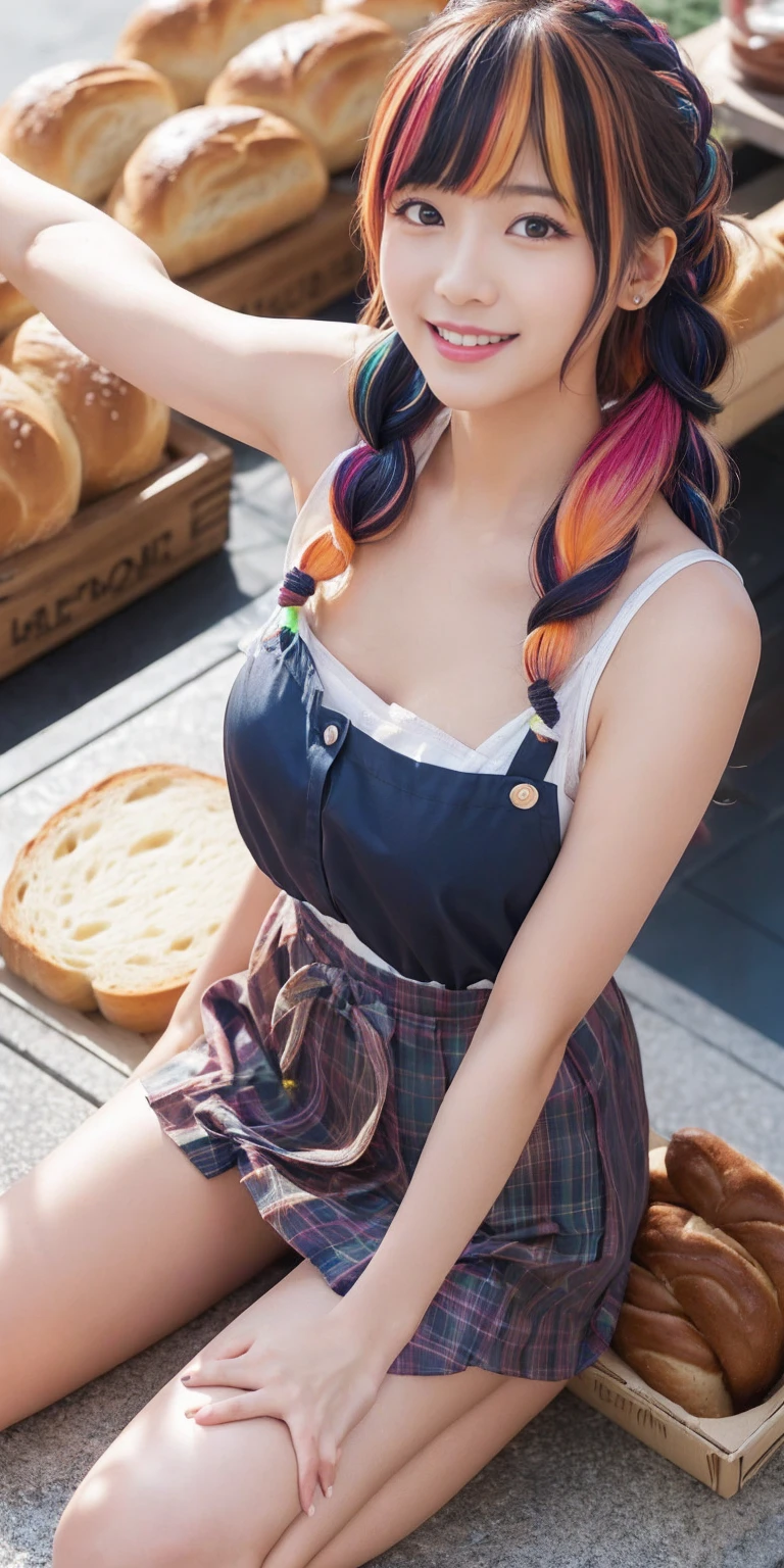 Fluid organization:1.6), 本当に野生の髪を持つ一人のbeautiful女の子, (Colorful wavy hair:1.2),( Two long braids:1.2), (Long wild hair:1.2), (Multicolored Hair: 1.9),可愛いsmile
パン屋販売スタッフ、(((Low - Angle:1.4)))、((One hand raised))、((She is wearing a colorful and pop blouse and apron.)),(;have big bread))、(((Spread your legs:1.4)))、,(((beautiful armpits:1.2)))、High resolution、Bakery、16-year-old girl、smile、Finished as in the picture、white and beautiful skin、Focus on small breasts、((beautiful５This finger))、Bakeryの制服を着ています、最high quality、High resolution、Very detailed、masterpiece、Live Shooting:2、Genuine:2、photoGenuineistic:2、very delicate and beautiful、Fine details、Textured skin、Full Shot、、(beautiful face:2)、hot pants、Putting on makeup、Perfectly balanced legs:1.5), Looking at the camera, Angle from above, (((hot pants))), High resolution、未来のBakery、Delicious bread that women will love、Looking at the camera、smile、Finished as in the picture、、(((I have a big loaf of bread)))、(((cute smile)))、((((Eat delicious bread)))))、((I love bread))、(front focus piece:1.3), 
、Cute Apron、Rainbow Apron、Bakeryの制服を着ています、明るすぎるNatural light、Shining sunlight、最high qualityのディテール, Japanese Girls,1 girl, 8K, RAW Photos, 最high quality, Ticker:1.2, Very detailedなRAWカラー写真, Professional photos, (reality, photoGenuineisticです:1.37), (Very detailedな皮膚:1.2), 超High resolutionな, (Lenz 50mm),,絶妙にFine grain,Look at the person watching,Pretty face, Just Mile:1.05),Wide Hips,Straight hair,,Light pink inner color、 white and fine skin、(Very detailedな8K cg:1.2), (hyper Genuineistic:1.35), (photoGenuineisticです:1.45), (reality:1.4), 

(背景はBakery:1.1)、Sexy upward glance, 、Very detailed、masterpiece、最high quality、Ultra-high resolution energy A、8KのHigh resolutionにより、Transparency as shown in the photo、Fine grain、Expression of gradation、Perfect anatomical figure ,hard disk、Ticker (English) 、 Nikon Z9 80mm Lens ,、明るすぎるNatural light、Shining sunlight、、Ultra slim body、Slender model figure、beautiful姿勢、, 最high quality, 8K, RAW Photos, Confused, Award-winning portraits, shy smile, shy smile, , Delicate girl,, Digital SLR, View your viewers, Frank, Sophisticated, Thin arms, Professional Lighting, Film Grain, chromatic aberration, (Fine grainと顔:1.0), Live Shooting、(((A portrait of extreme beauty)))、((Glowing Skin))、1 girl、16 year old beautiful girl from Prague、Bright expression、((Platinum Blonde Hair))、[Big blue eyes that sparkle like jewels]、Shiny skin、silky super long Straight hair、eyeliner、beautiful前髪、Hair around the eyes、最high quality、Very detailed、Film Light、Intricate details、High resolution、Very detailed))、Detailed Background、8KUHD、Digital SLR、Soft Light、high quality、Film Grain、Fujifilm XT3 、Shallow depth of field、Natural light、(((Spread your legs:1.4)))、Pieces fly、High resolution、Bakery、16-year-old girl、smile、Finished as in the picture、white and beautiful skin、Focus on small breasts、最high quality、High resolution、Very detailed、masterpiece、Live Shooting:2、、neon hair clip,masterpiece、最high quality、
One girl,Ives Girl,beautiful照明,(((Anyone can see the D logo.:9)))