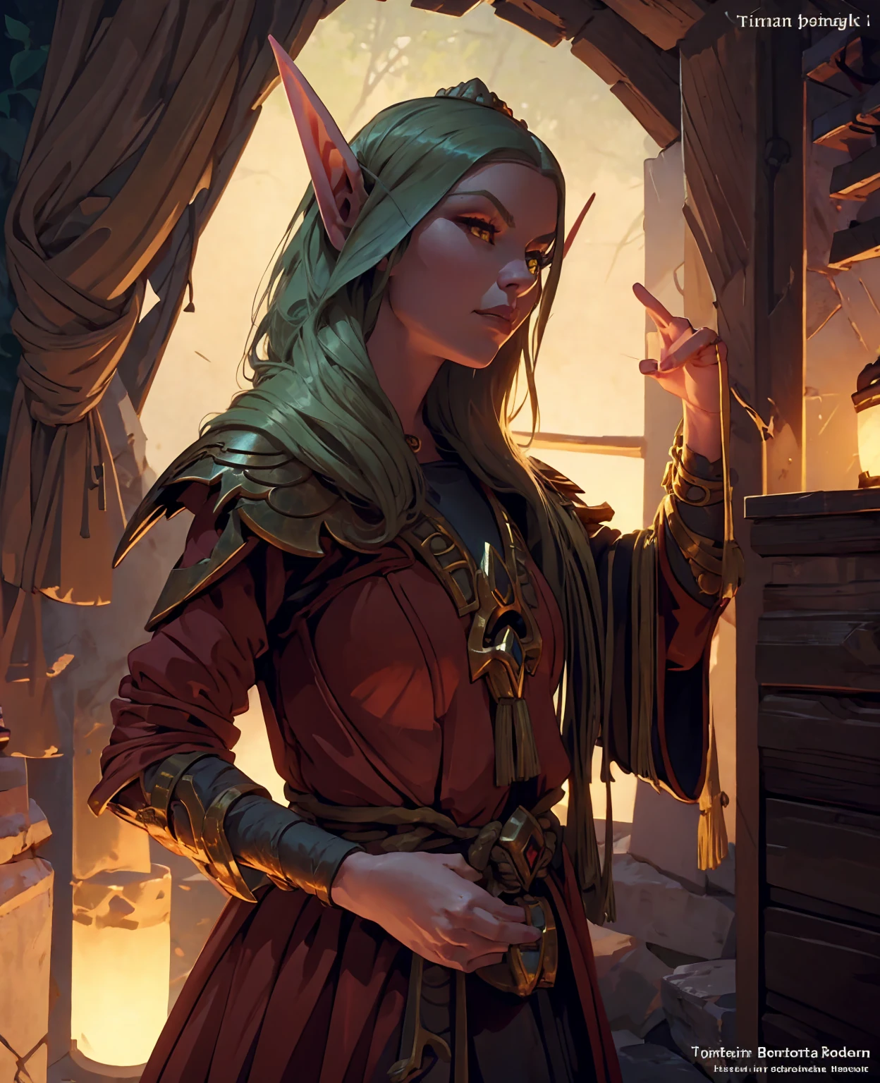 A beautiful elf girl, intricate detailed fantasy character, extremely detailed face and eyes, long eyelashes, porcelain skin, pointed ears, medieval fantasy clothing, lush forest background, warm lighting, cinematic composition, digital art, 8k, highly detailed, photorealistic, masterpiece