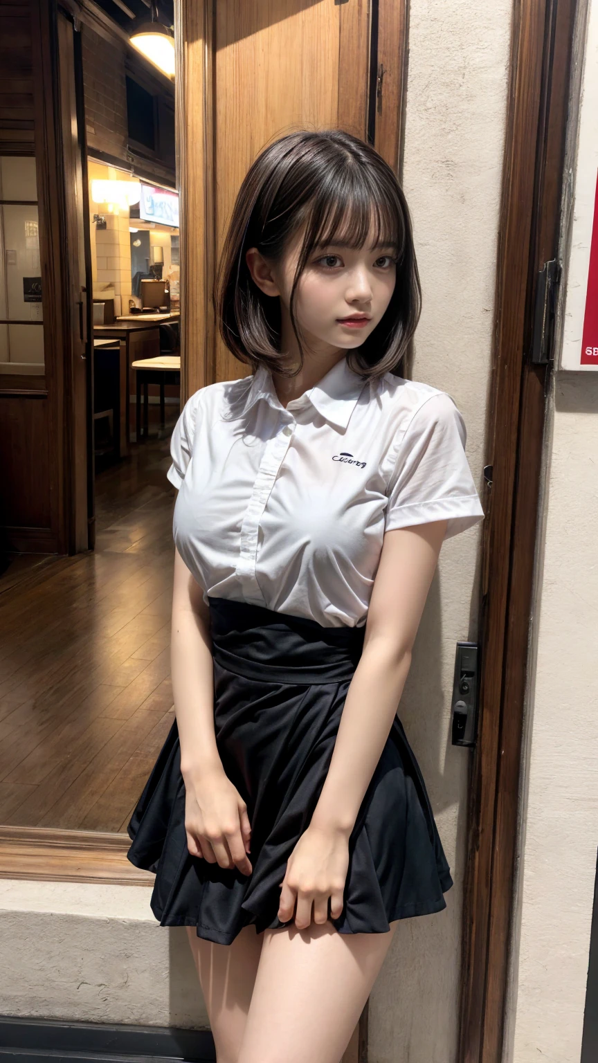 8k RAW photo, highest quality, masterpiece, Ultra-high resolution, movie grain, movie, movie, One girl, Looking at the audience, Natural skin texture, Realistic eye and facial details, full lips, lipstick, (compensate), Red Eyeshadow, Fluffy short hair, smile,eautiful 脚, Tall Woman, , alone, Small breasts, Ass posing for you, mini skirt, teeth, shirt, Beautiful natural place, Position of surrounding flowers, (Detailed Background), Plaid skirt, white shirt,Small breasts, show a little through shirt, loafers, Blurred background, Blurred, Plaid , Short sleeve, Brown Hair, bracelet, water, bangs, , jewelry, parted lips, lips, From the side, Pleated skirt, Depth of written boundary,sexy