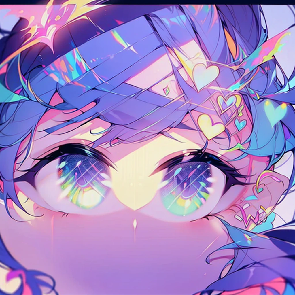 original character, Abstract, colorful, One girl, alone, Glasses, cyber punk, masterpiece,Highest quality, Highly detailed face, Perfect lighting, Nice hands, Perfect hands, Fine grain, SUPER Fine grain, colorful EYES, Nose bandage, VERY colorful EYES, Elf Ears, Jellyfish hair, Face Zoom, Face Focus, Milky Way, VERY Abstract, Ocean, Milky Way Ocean, Portraiture, Very long eyelashes, colorful EYELASHES, Look to the side, Side view, Five fingers, short hair, PURPLE Glasses, HEART SHAPED Glasses, Adorable, PURPLE LENS Glasses, Perfect hands