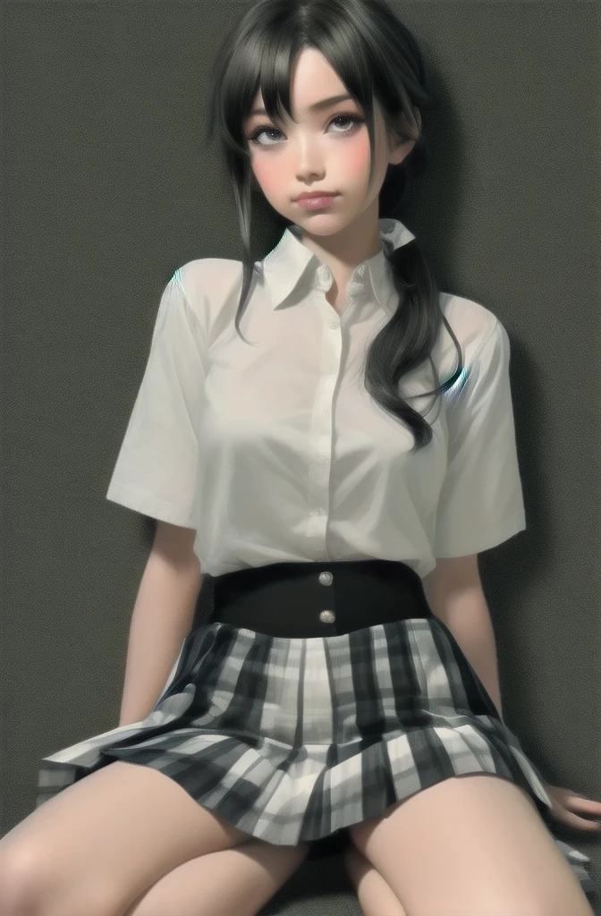 (full figure:1.1), (1 girl as yukino yukinoshita:1.5), highres, solo, big breasts, waist long black hair, (twintails:0.5), (pleated school miniskirt:1.5), (black knee high socks:1.5), (loose red ribbon:1.2), (cotton skirt:1.5), (unbuttoned white shirt:1.4), (ahegao:1.5), green eyes, (rolling eyes:1.5), (naked breasts:1.5), spread legs, legs wide open, (drugged:1.5), kneelingonallfours, nsfw