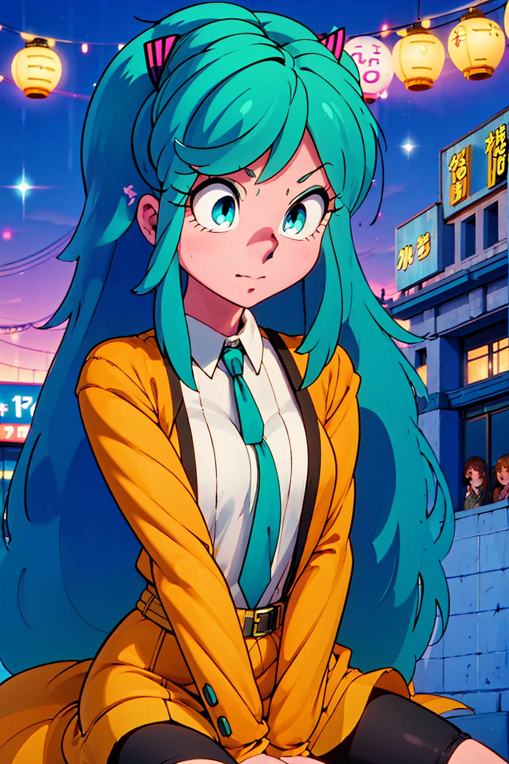 (score_9, score_8_up, score_7_up), 1girl, solo, lum, long hair, bangs, blue hair, blue eyes, aqua hair, tiny horns, eyeshadow, large breasts, looking at viewer, blush, a person riding a motorcycle, no helmet, leather jacket, hair blowing in the wind, on an overpass, neon city lights, left hand on the handlebar, right hand holding a lollipop, (best quality,4k,8k,highres,masterpiece:1.2),ultra-detailed,detailed face and eyes, highly detailed, cinematic lighting, vibrant colors, dramatic atmosphere, motion blur, depth of field, a girl licking a lollipop, pleasure on her face, bliss, mischievous smirk, intricate detailed facial features, high quality, 8k, beautiful detailed eyes, beautiful detailed lips, extremely detailed face, long eyelashes, vibrant colors, warm lighting, cinematic composition, dreamy atmosphere, fantasy, whimsical, magical realism, close up motorcycle, from side,