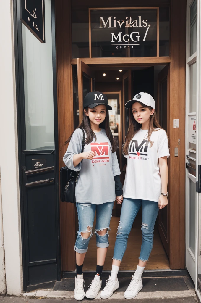,(tanned skin:1.3),cheerful cute girls, 2girls,short pants,mascular thick thighs,t-shirt,at train