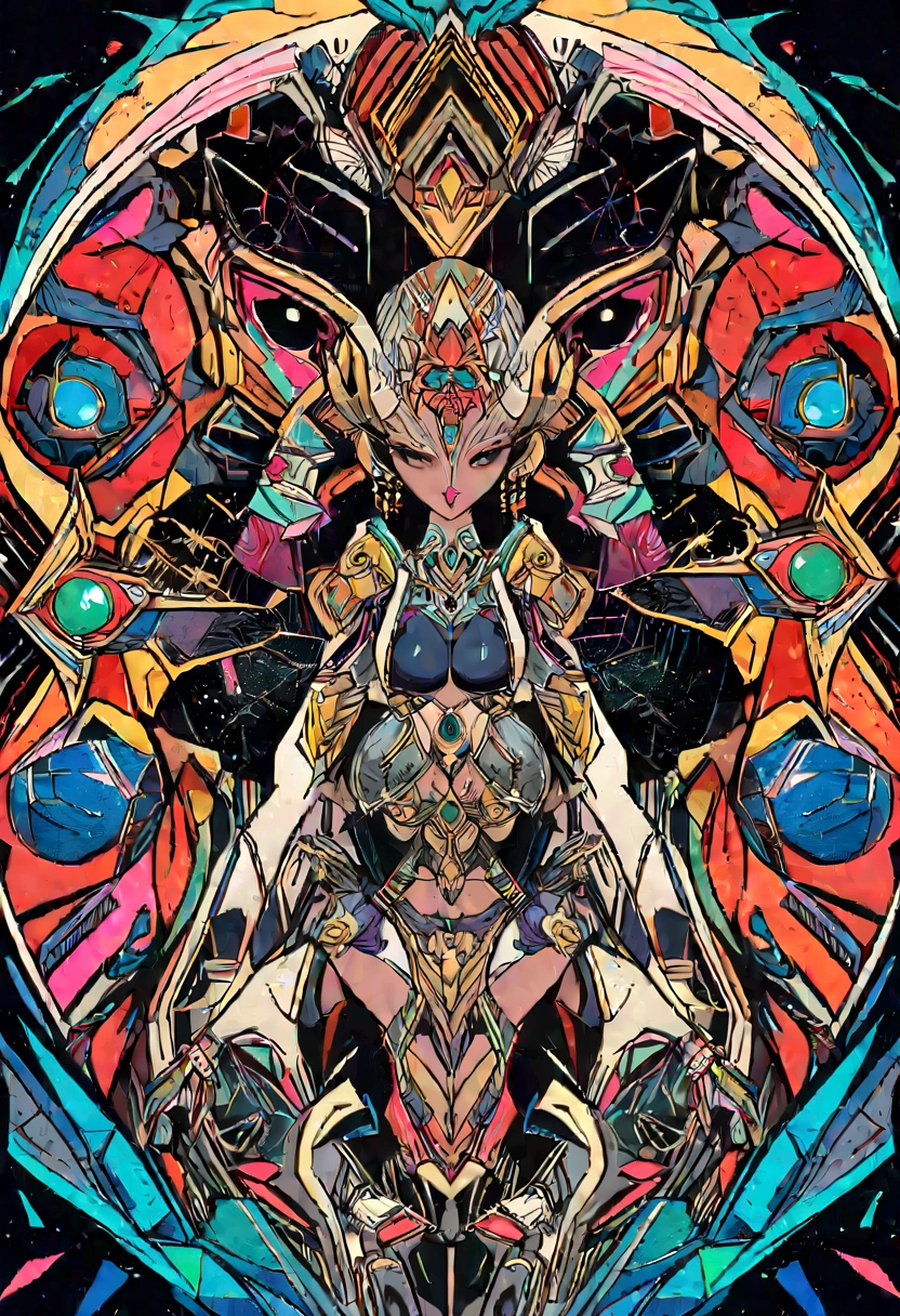 Futurism Native Futurism,Actress Priyanka Chopra plays high-class breast, Japanese war goddess, Sexy,Artistic Details,Cyberpunk Indian Mythology,Epic science fiction fantasy, Center,In the style of Nick Alm's fantastical futuristic fantasy works, dark prism, dark, Metal composition, Symmetrical layout, Rainbow Metallic , Unique nose, Vague,Colorful blood splatter, 引人注目的Metal composition, Symmetrical geometry, Unique nose, Gothic reference, With thick lines and black stripes,White,Red, Gold and Silver, Fantasy and Science Fiction Art, A detailed painting, ,Alex Alemanni and Carol Barker merge