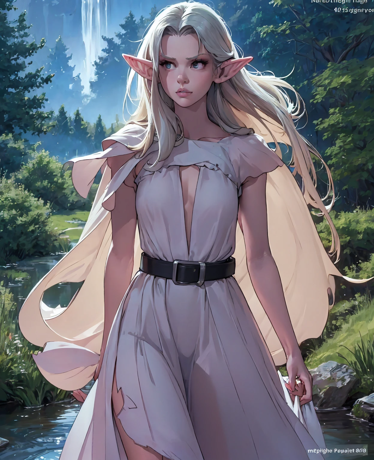 a beautiful female elf, 1girl, pointed ears, long hair, detailed face, big eyes, long eyelashes, sharp nose, detailed lips, elegant expression, slender body, graceful posture, flowing dress, forest background, fantasy landscape, sunlight glowing, glowing crystals, ethereal atmosphere, (best quality,4k,8k,highres,masterpiece:1.2),ultra-detailed,(realistic,photorealistic,photo-realistic:1.37),fantasy,concept art,glowing colors,dramatic lighting