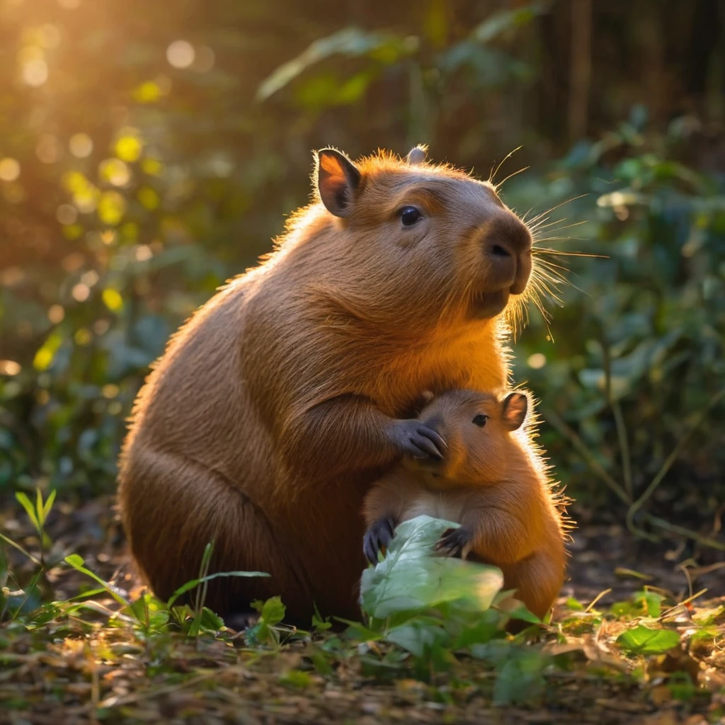 Capibara, seated, In the middle of the forest 