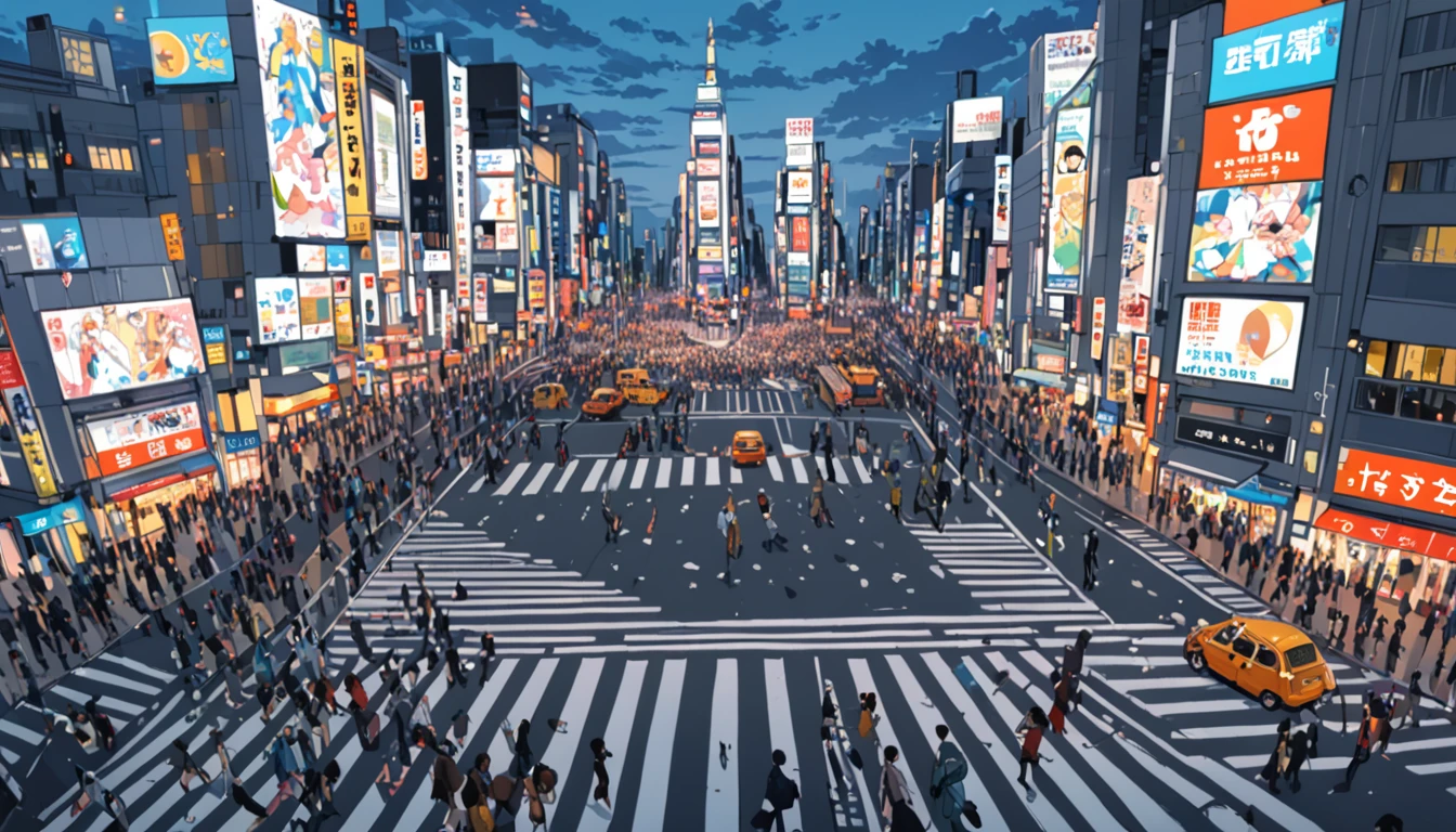 ((Anime: 1.4, Illustration)), (Masterpiece, Top Quality, Best Quality), (Ultra-Detailed, Absolutely Resolution), ((16k, HIGH RES)) (Shibuya Scramble Crossing, Anime Style, Blue Sky,), ( Anime: 1.4, Illustration)), (Masterpiece, Top Quality, Best Quality), (Ultra-Detailed, Absolutely Resolution). Ak {Lofi Art, Style of Laurie Greasley, Style of Makoto Shinkai, Anime Aesthetic}, BREAK {(Produces IMAGES WITH ITH INFORMATION THAN 40 Million Pixels with Cinematic-Like Detailed Textures S Hot on a Sony slur).}