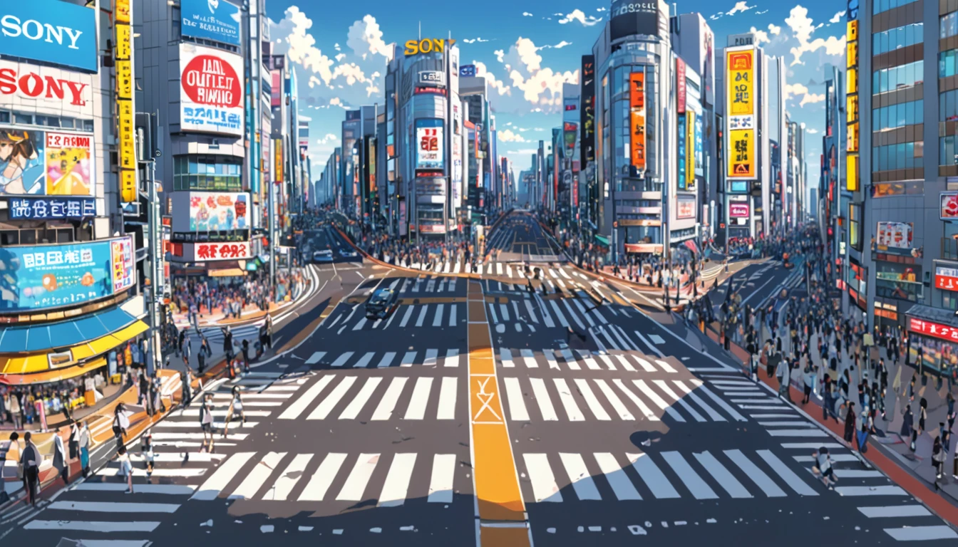 ((Anime: 1.4, Illustration)), (Masterpiece, Top Quality, Best Quality), (Ultra-Detailed, Absolutely Resolution), ((16k, HIGH RES)) (Shibuya Scramble Crossing, Anime Style, Blue Sky,), ( Anime: 1.4, Illustration)), (Masterpiece, Top Quality, Best Quality), (Ultra-Detailed, Absolutely Resolution). Ak {Lofi Art, Style of Laurie Greasley, Style of Makoto Shinkai, Anime Aesthetic}, BREAK {(Produces IMAGES WITH ITH INFORMATION THAN 40 Million Pixels with Cinematic-Like Detailed Textures S Hot on a Sony slur).}