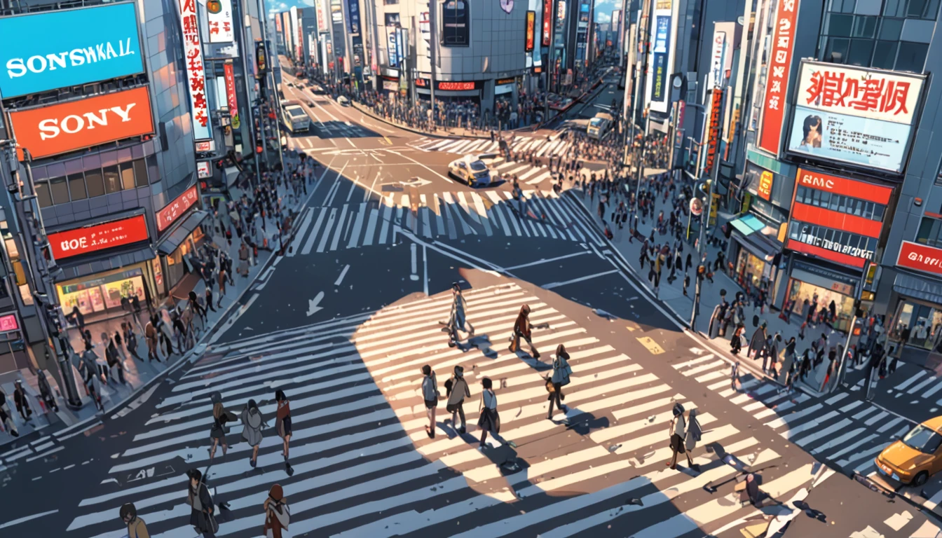 ((Anime: 1.4, Illustration)), (Masterpiece, Top Quality, Best Quality), (Ultra-Detailed, Absolutely Resolution), ((16k, HIGH RES)) (Shibuya Scramble Crossing, Anime Style, Blue Sky,), ( Anime: 1.4, Illustration)), (Masterpiece, Top Quality, Best Quality), (Ultra-Detailed, Absolutely Resolution). Ak {Lofi Art, Style of Laurie Greasley, Style of Makoto Shinkai, Anime Aesthetic}, BREAK {(Produces IMAGES WITH ITH INFORMATION THAN 40 Million Pixels with Cinematic-Like Detailed Textures S Hot on a Sony slur).}