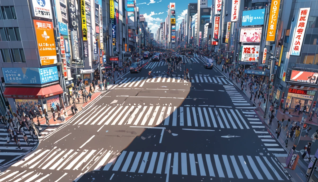 ((Anime: 1.4, Illustration)), (Masterpiece, Top Quality, Best Quality), (Ultra-Detailed, Absolutely Resolution), ((16k, HIGH RES)) (Shibuya Scramble Crossing, Anime Style, Blue Sky,), ( Anime: 1.4, Illustration)), (Masterpiece, Top Quality, Best Quality), (Ultra-Detailed, Absolutely Resolution). Ak {Lofi Art, Style of Laurie Greasley, Style of Makoto Shinkai, Anime Aesthetic}, BREAK {(Produces IMAGES WITH ITH INFORMATION THAN 40 Million Pixels with Cinematic-Like Detailed Textures S Hot on a Sony slur).}