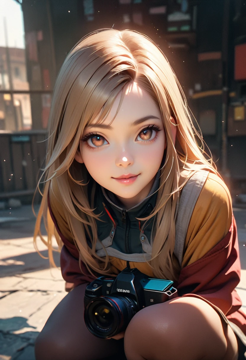 (Highest quality, 8K, 4K, High resolution, masterpiece:1.2), Very detailed, Anime Style:0.9, Realistic, Bright colors, Written boundary depth, Blurred Background, cowboy_shot, alone, 1 female, (Light brown hair, Long Hair, Asymmetrical bangs, Dark brown eyes), Beautiful facial details, Beautiful Eyes, Long eyelashes, Soft lips, (Small face), smile, Spread your legs, Squat, Spread your legs, Looking up, Camera work from above, bird'S perspective, ((Playboy Bunny, Fishnet tights:1.2, Bunny ears, High Leg, High Leg leotard, 白leotard:1.1, leotard)), bar, night club, night,