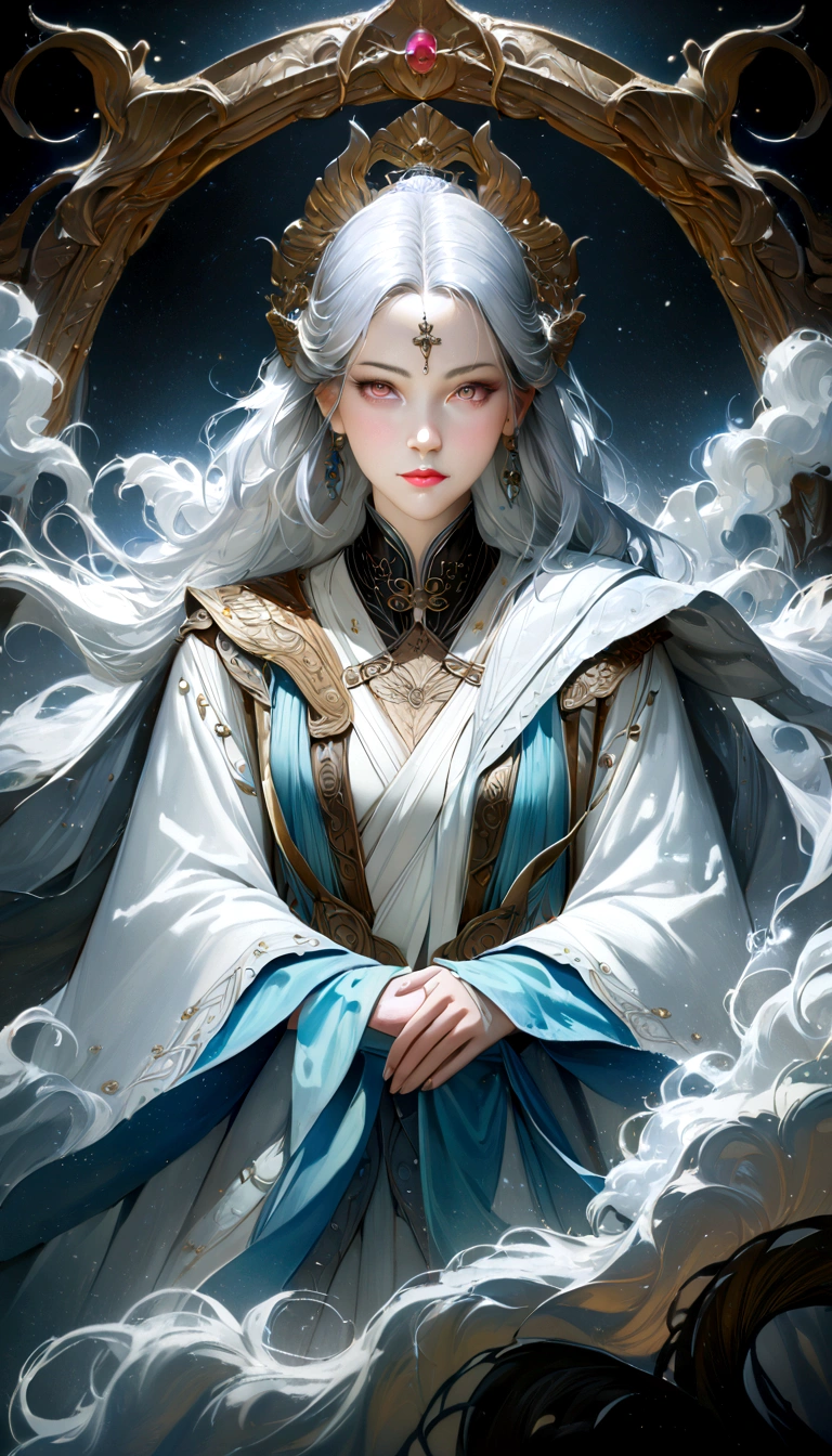 Jinhsi from wuthering waves, 1girl, white long hair, beautiful detailed eyes, beautiful detailed lips, extremely detailed face, longeyelashes, deity, goddess, ethereal, anime, fantasy, portrait, masterpiece, wallpaper, character splash art, (best quality,4k,8k,highres,masterpiece:1.2),ultra-detailed,(realistic,photorealistic,photo-realistic:1.37),digital painting,cinematic lighting,dramatic lighting,dramatic colors,vibrant colors,intricate details,highly detailed,elegant,serene,mystical,powerful,graceful,luminous,glowing,ethereal glow,ethereal atmosphere,ethereal presence,angelic,majestic,divine