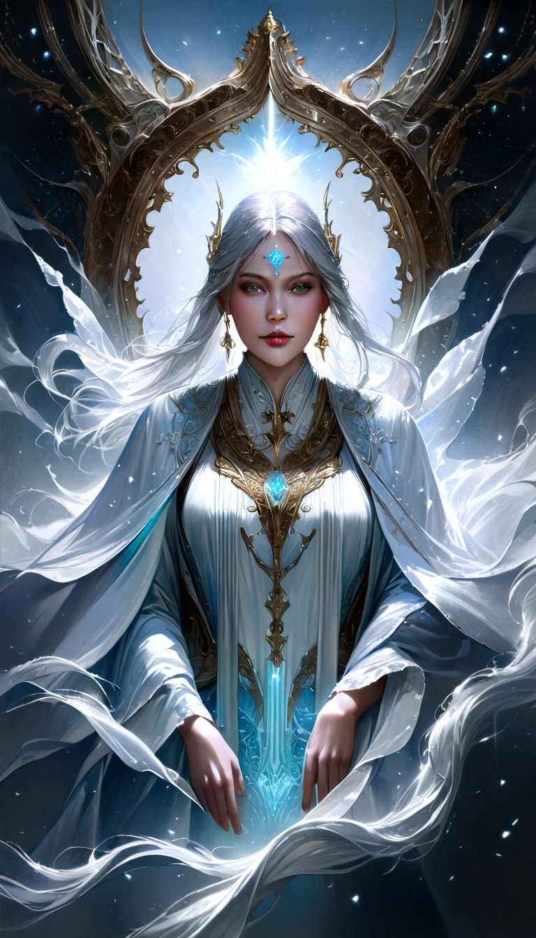 Jinhsi from wuthering waves, 1girl, white long hair, beautiful detailed eyes, beautiful detailed lips, extremely detailed face, longeyelashes, deity, goddess, ethereal, anime, fantasy, portrait, masterpiece, wallpaper, character splash art, (best quality,4k,8k,highres,masterpiece:1.2),ultra-detailed,(realistic,photorealistic,photo-realistic:1.37),digital painting,cinematic lighting,dramatic lighting,dramatic colors,vibrant colors,intricate details,highly detailed,elegant,serene,mystical,powerful,graceful,luminous,glowing,ethereal glow,ethereal atmosphere,ethereal presence,angelic,majestic,divine