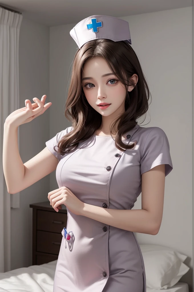 (masterpiece,ultra-detailed,best quality,8K,CG,illustration,shaved:1.0),(1girl:1) 、Dark Room、bedroom、Sexy gestures and faces、Sexy, jyojifuku,nurse