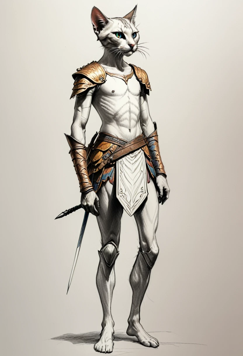 artxldnclmntl artrpgpncl, sketch, drawing, illustration, masterpiece, intricately detailed, best quality, absurd resolution, eyes open, full body, male,dagger master, cat, beautiful color story, concept class, game design, perfect hands