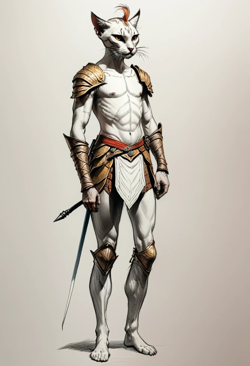 artxldnclmntl artrpgpncl, sketch, drawing, illustration, masterpiece, intricately detailed, best quality, absurd resolution, eyes open, full body, male,dagger master, cat, beautiful color story, concept class, game design, perfect hands