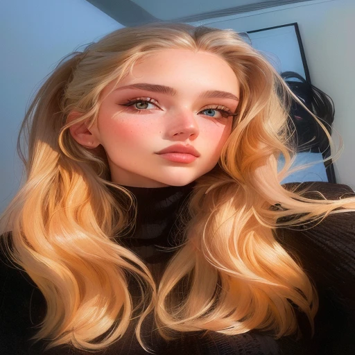 curvy woman with long blonde hair and black turtleneck sweater, profile picture with headshot, retrato sophie mudd, Daniela Ullig, 🤤 portrait of , blonde hair and large eyes, perfectly lit face, taken at the beginning of 2020, 2 4 year old female model, profile image, mia kischner, face perfect ), ellie victoria gale da disney princess