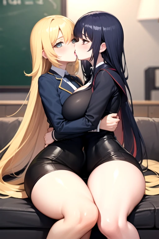 lesbian (very long yellow hair)(pechos big ones, Thighs big ones)(with  clothes it is very tight) that he is kissing at school with his girlfriend,(pechos big ones, Thighs,(naked) big ones)lesbian love