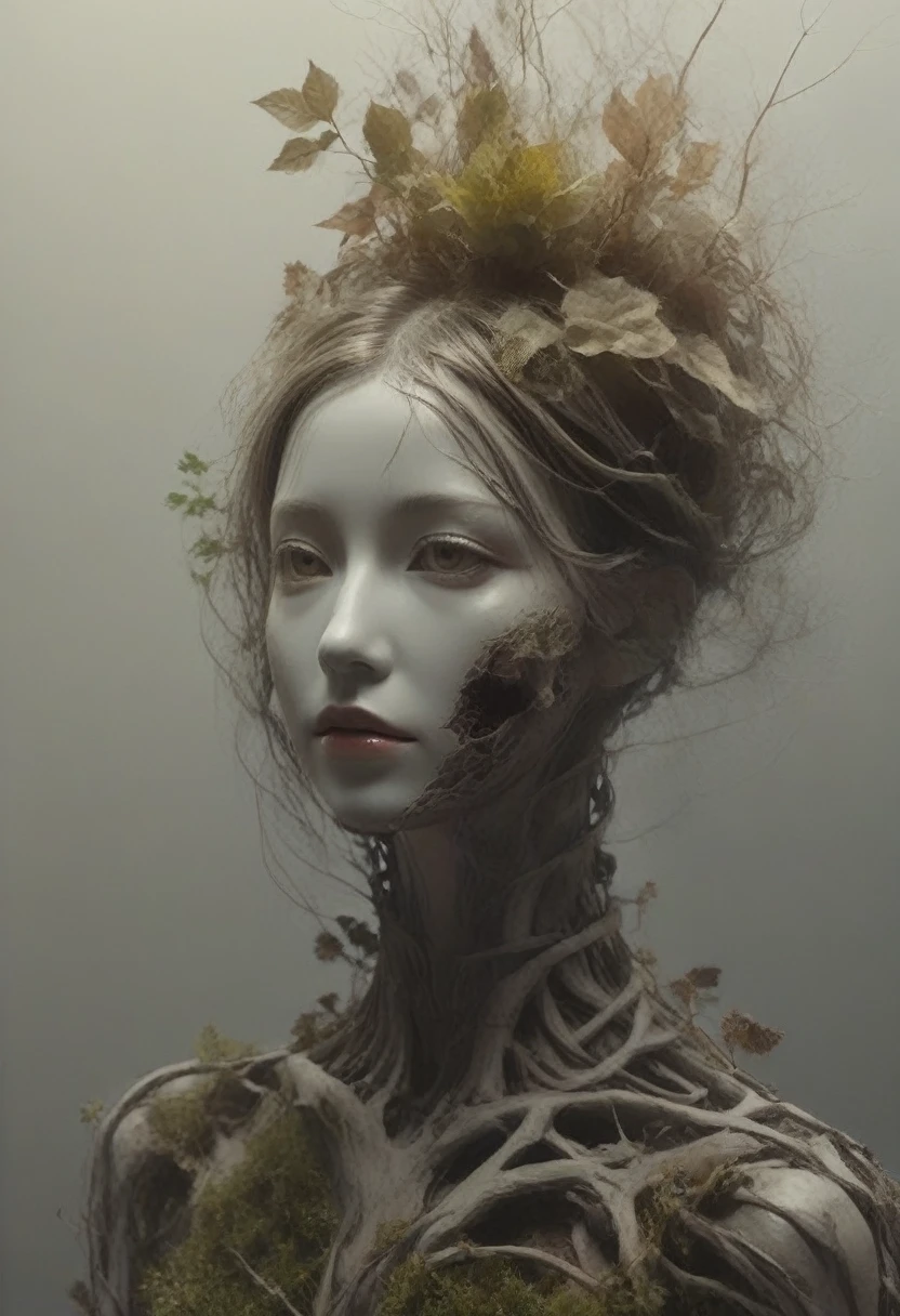 a girl made of dead plants,