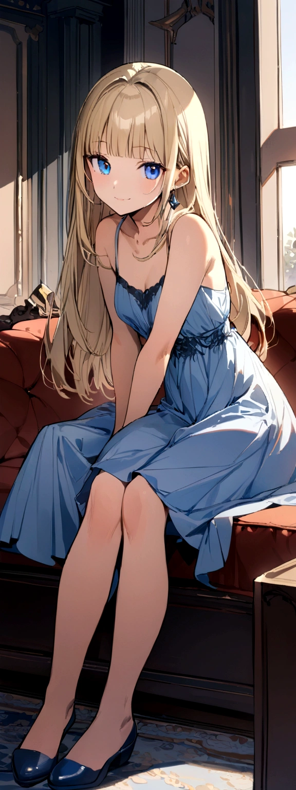 1girl in, age19, Solo, Long hair, Colossal , Looking at Viewer, blonde hair, Bare shoulders, Blue eyes, jewely, Full body, a necklace, off shoulders, Sweaters.